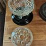 Vintage Glass vase and frog lid, on black ceramic base Image 8