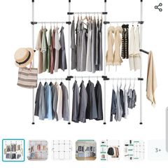 Telescopic heavy duty clothes hanging rail