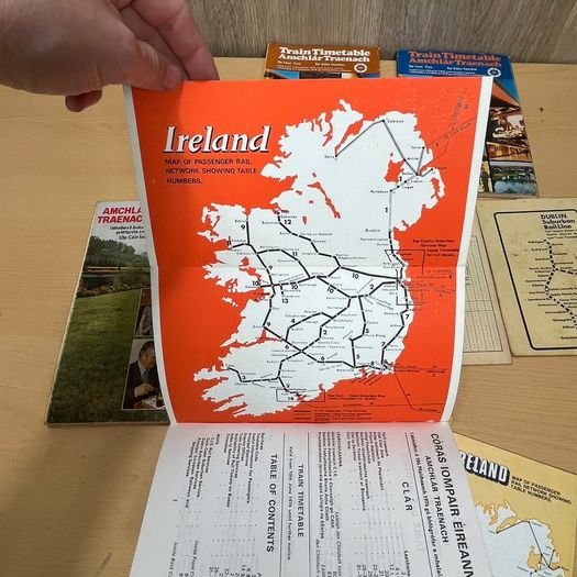 1970s CIE Irish Railway Passenger Train Timetables x 8 - Maps - Bundle