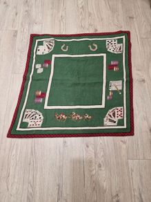 Vintage Needlepoint Poker / Card Game Table Cover | Green Casino Style Playing Card Mat