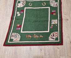 Vintage Needlepoint Poker / Card Game Table Cover | Green Casino Style Playing Card Mat