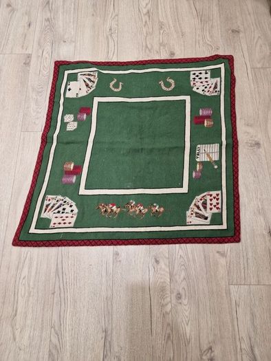 Vintage Needlepoint Poker / Card Game Table Cover | Green Casino Style Playing Card Mat