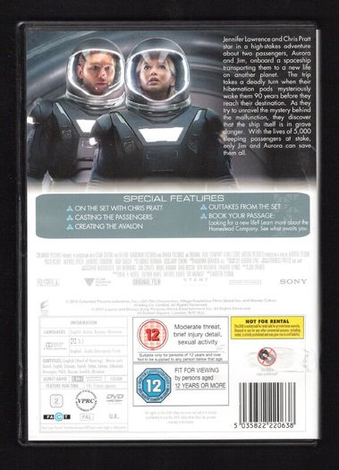 Passengers DVD Movie. Staring Jennifer Lawrence and Christ Pratt