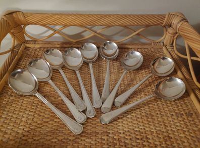 9 silver plated soup spoons, 4 Emperor Plate, Sheffield & 5 Insignia Plate L & W, EPNS A1