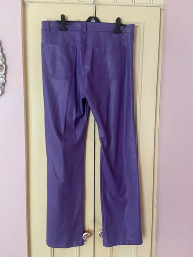 Zara Purple Faux Leather Straight Leg Trousers  Size XL UK 14