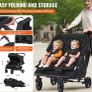 Double Stroller, Side x Side, Foldable Lightweight Twin Stroller with Tandem Seating, Adjustable Footrest/Rotating Handle, Wrap-Around Safety Harness,Storage Basket,for Newborn & Toddler (Black) Image 6