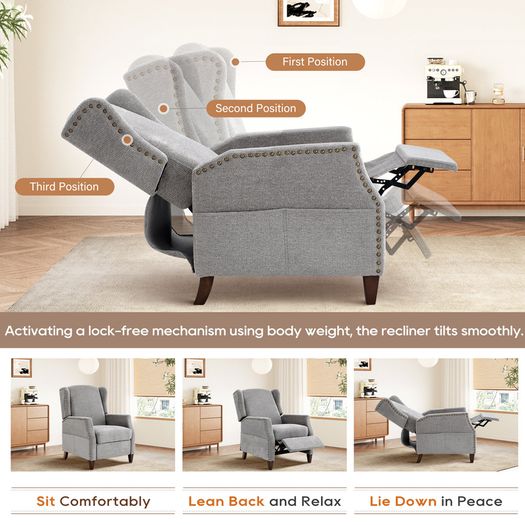 Armchair with Storage Pockets Manual Recline (Multiple Colours)