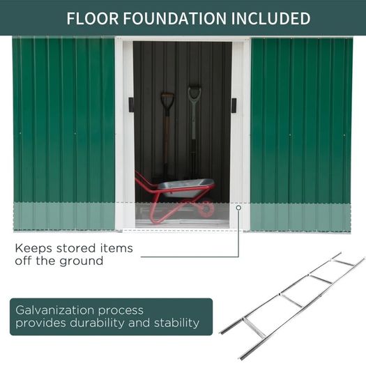 NEWS SALE 9ft x 4ft Corrugated Garden Metal Storage Shed Outdoor Equipment Tool Box with Foundation Ventilation & Doors FREE SHIPPING