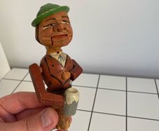 Vintage Anri Hand Carved Wood Beer Drinker Bottle Cork Stopper