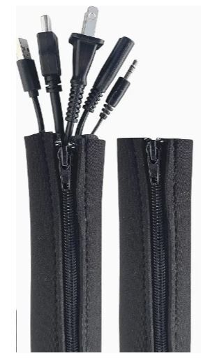Zipper Cable Sleeve By Wrap-It Storage - 91.44cm X 10.16cm (2-Pack) Black, Protector For Desk, Computer, TV Cord Management, new, unopened.