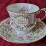 Rare Elizabethan Happy Anniversary Celebration Series Fine Bone China Cabinet Tea Cup And Saucer Made in England Image 2