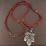 Antique Carnelian Red Agate With Sterling 925 Silver Leaf Pendant Necklace Image 2