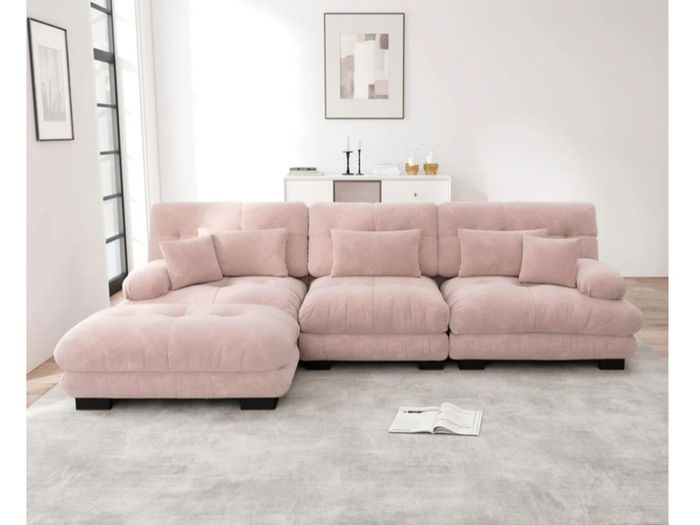 large baby pink 4 seater corner sofa