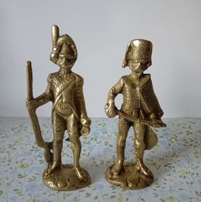 Pair of Vintage Brass Napoleonic Era Soldier Figurines.