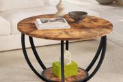 28" Round Coffee Table with Storage,2 Tier Wood Ac