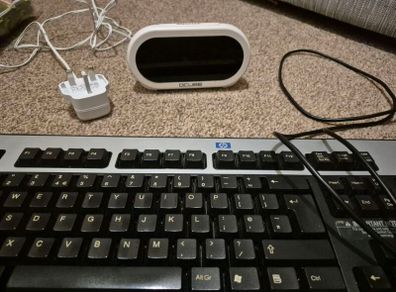 alarm clock and keyboard