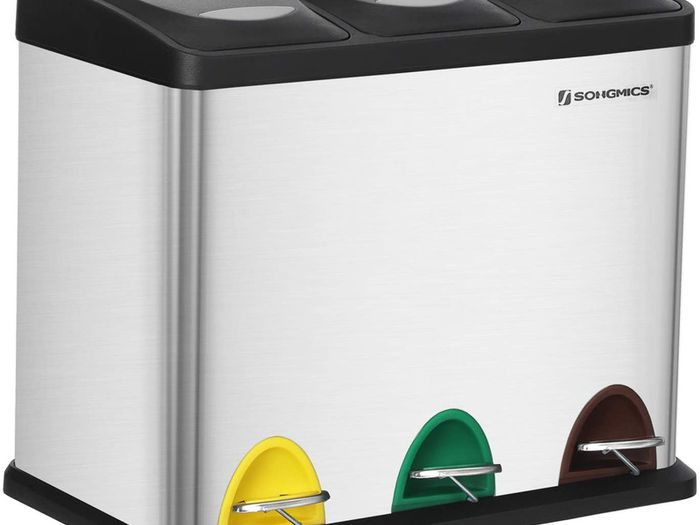 _Kitchen Waste Bin 3-in-1 24 Litre Rubbish Separator Pedal Bin Metal Waste Separation System Heavy Duty Easy Clean