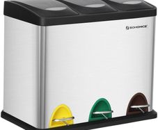 _Kitchen Waste Bin 3-in-1 24 Litre Rubbish Separator Pedal Bin Metal Waste Separation System Heavy Duty Easy Clean