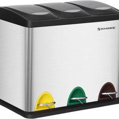 _Kitchen Waste Bin 3-in-1 24 Litre Rubbish Separator Pedal Bin Metal Waste Separation System Heavy Duty Easy Clean
