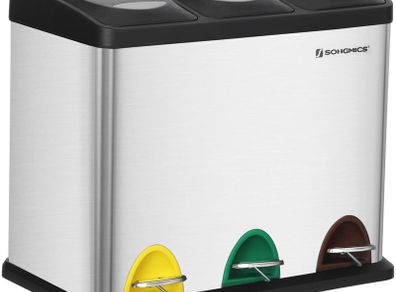 _Kitchen Waste Bin 3-in-1 24 Litre Rubbish Separator Pedal Bin Metal Waste Separation System Heavy Duty Easy Clean