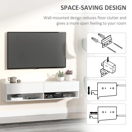 Floating 60'' TV Stand Wall Mounted Media Console Table Cabinet with 4 Storage Shelves Cable (FREE SHIPPING)