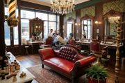 Red leather Chesterfield sofa