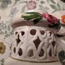 Vintage Hand Panted Cut Out lidded jar plus candle Image 8