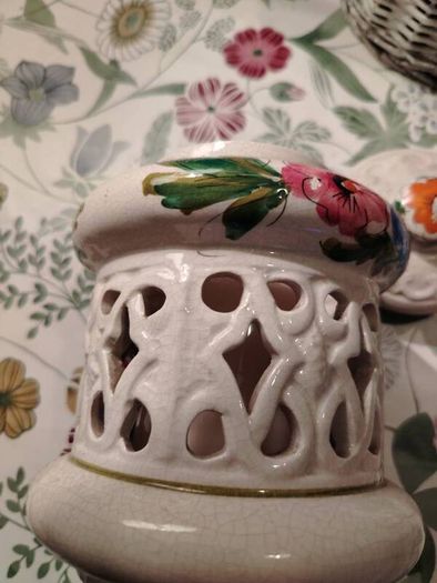 Vintage Hand Panted Cut Out lidded jar plus candle