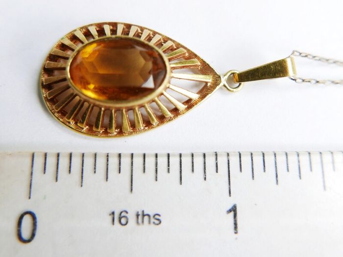 Vintage Citrine Paste Gold Plate Pendant Chain Necklace length 22"