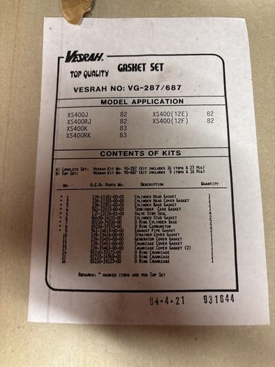 XJ400 gasket set