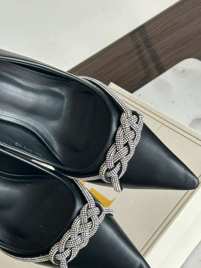 Black pointed toe high heels with rhinestone chain detail - size 40