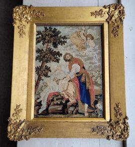 19th century flemish needlepoint wool tapestry "The sacrifice of issac"