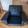 Pair of Black Leather Mid Century Armchairs Image 3
