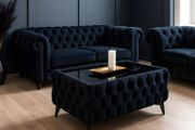 Vevet coffe table with glass BLACK 83x63cm