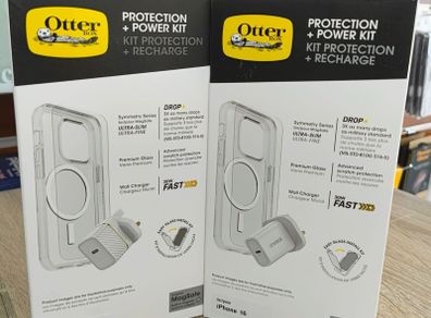OtterBox Drop Protection Bundle for iPhone 16; Symmetry Series Clear MagSafe Protetive Thin Case, Premium Glass Screen Protector and UK 30W USB-C Fast Wall Charger