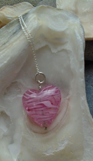 Jewellery set, Glass heart necklace.earrings,Silver jewellery.Valentines Day