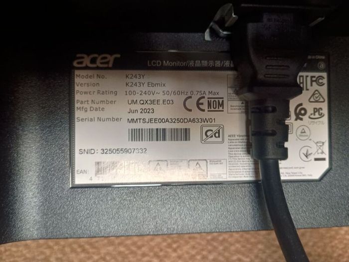 Acer 24" Monitor K243y Hdmi Vga