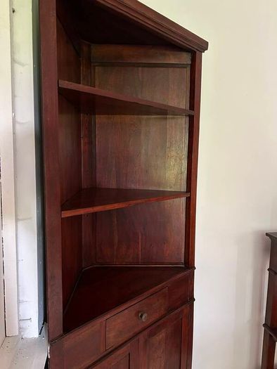 Pair of Premium Vintage Solid Wood Corner Bookcases