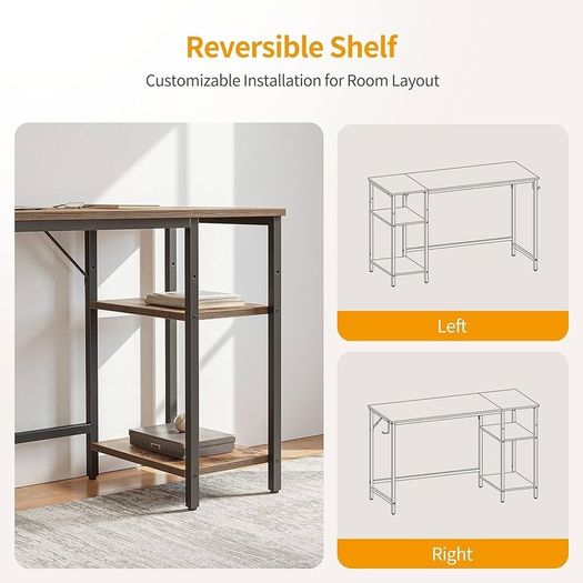 MULTIPLE SIZES AVAILABLE 100 cm Computer Home Office Desk, Small Desk Study Writing Table with Storage Shelves, Modern Simple PC Desk, Brown