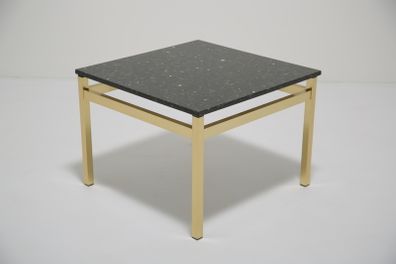 Vintage Square Brass and Black Granite Top Coffee Table, 1970s
