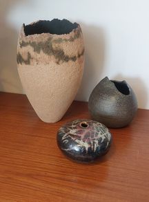 Fabulous Collection of Three Hand-Built Studio Pottery Vases with Organic Asymmetric Shapes, All Hand Made, Unknown Maker Different Makers, Pieces of Sculptural Art