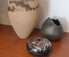 Fabulous Collection of Three Hand-Built Studio Pottery Vases with Organic Asymmetric Shapes, All Hand Made, Unknown Maker Different Makers, Pieces of Sculptural Art