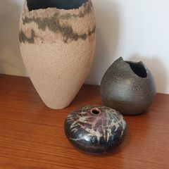 Fabulous Collection of Three Hand-Built Studio Pottery Vases with Organic Asymmetric Shapes, All Hand Made, Unknown Maker Different Makers, Pieces of Sculptural Art