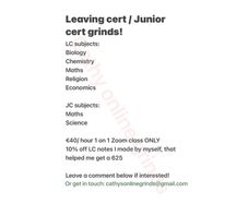 Leaving cert and junior cert grinds