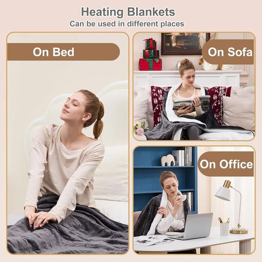 Electric Heated Blanket Throw,Electric Throw with 4 Heat Settings & 4 Hours Auto-Off Timer, LCD Display,Grey Heating Blanket Flannel Sherpa for Sofa and Bed