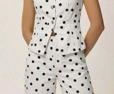 Polka dot denim waistcoat and jeans