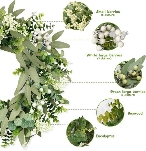 Wreath for Front Door, 50 cm/20 inch Spring Summer Green Wreath, Lifelike Artificial Small Door Wreath Decoration for Farmh