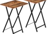 Side Table 2 Set, Folding Tables, TV Tray Table, Snack Table for Eating, Small Sofa End Laptop Drinks Coffee Table for Small Space, Living Room, Industrial, Metal Frame, Rustic Brown (FREE POSTAGE)