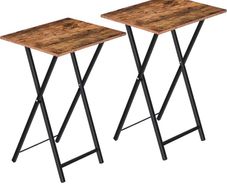 Side Table 2 Set, Folding Tables, TV Tray Table, Snack Table for Eating, Small Sofa End Laptop Drinks Coffee Table for Small Space, Living Room, Industrial, Metal Frame, Rustic Brown (FREE POSTAGE)