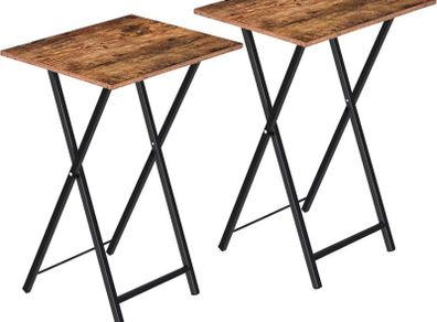 Side Table 2 Set, Folding Tables, TV Tray Table, Snack Table for Eating, Small Sofa End Laptop Drinks Coffee Table for Small Space, Living Room, Industrial, Metal Frame, Rustic Brown (FREE POSTAGE)